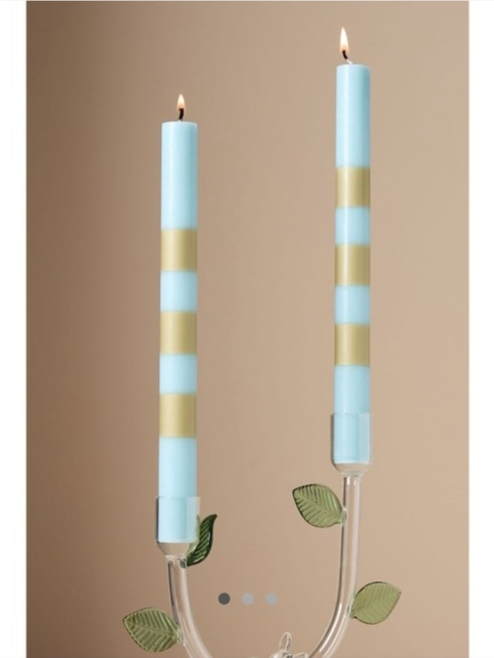Anthropologie Striped Taper Candles Set of 2 Light Blue Gold